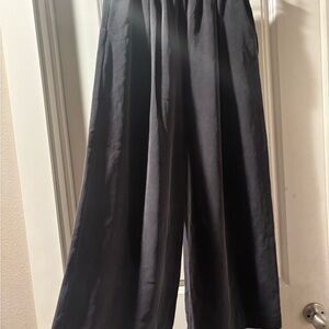 J. Peterman 100% Silk Wide-Leg Pants | Black/Charcoal Gray| Size S